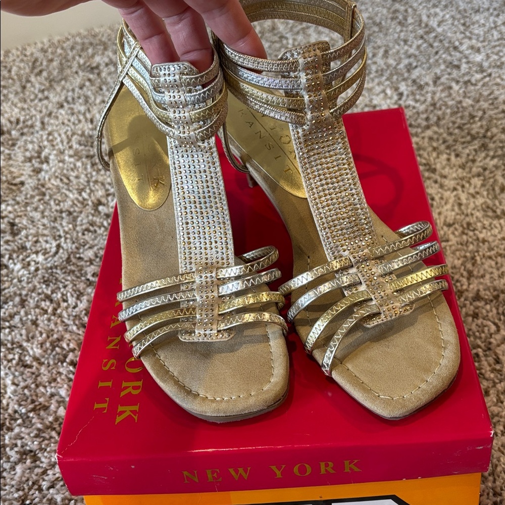 New York Transit Glittering Gold Strappy Heels
